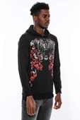 Siyah Kapşonlu Baskılı Sweatshirt - Wessi thumbnail 5