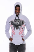 Gri Taşlı Baskılı Kapşonşlu Sweatshirt - Wessi thumbnail 3