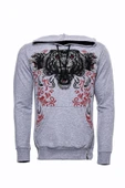 Gri Taşlı Baskılı Kapşonşlu Sweatshirt - Wessi thumbnail 6