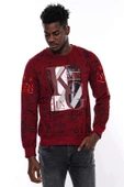 Bordo Taşlı Baskılı Sweatshirt - Wessi thumbnail 9