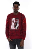 Bordo Taşlı Baskılı Sweatshirt - Wessi thumbnail 1