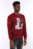 Bordo Taşlı Baskılı Sweatshirt - Wessi thumbnail 4