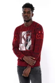 Bordo Taşlı Baskılı Sweatshirt - Wessi thumbnail 10