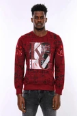 Bordo Taşlı Baskılı Sweatshirt - Wessi thumbnail 3