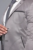 Yan Torba Cep Slim Fit Gri Ceket | Wessi thumbnail 2