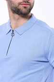 Polo Yaka Mavi Düz Örme T-shirt | Wessi thumbnail 3