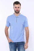 Polo Yaka Mavi Düz Örme T-shirt | Wessi thumbnail 4