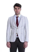 Çizgili Bej Slim Fit Ceket - Wessi thumbnail 3