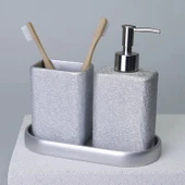 By Selim Linen Gümüş 5 Parça Polyester Banyo Seti thumbnail 2