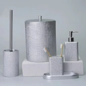 By Selim Linen Gümüş 5 Parça Polyester Banyo Seti thumbnail 1