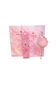 Dörtel Tedarik Mermer Desenli Sert Kapaklı Defter,Not Defteri,Pembe Hello Kity Ponponlu Tükenmez Kalem,Pembe Ayraç thumbnail 2