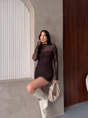 V Yaka Toka Detaylı Mini Elbise thumbnail 5