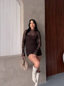 V Yaka Toka Detaylı Mini Elbise thumbnail 6