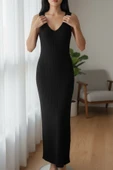 NEWCO Siyah Fitilli Maxi Triko Elbise & Penguen Desenli Oversize Triko Kazak İkili Set - Siyah thumbnail 4