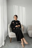 NEWCO Siyah Fitilli Maxi Triko Elbise & Penguen Desenli Oversize Triko Kazak İkili Set - Siyah thumbnail 2
