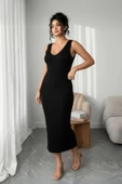 NEWCO Siyah Fitilli Maxi Triko Elbise & Penguen Desenli Oversize Triko Kazak İkili Set - Siyah thumbnail 6
