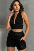Cepli Siyah Payetli Şort thumbnail 7
