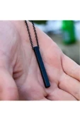 Uzun Dikdörtgen Bar Siyah Çelik Kolye 70cm thumbnail 5