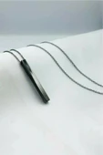 Uzun Dikdörtgen Bar Siyah Çelik Kolye 70cm thumbnail 7