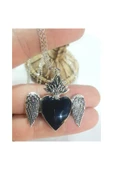 BLACK HEART FEATHERS KOLYE KALP SİYAH GOTİK thumbnail 2