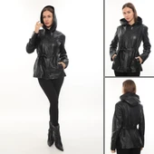 Kapişonlu Model Kadın Deri Ceket thumbnail 4