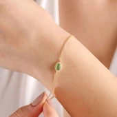 Altın Vintage Bileklik Opal Green thumbnail 2
