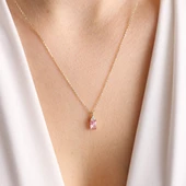 Altın Baget Kolye Pink Topaz thumbnail 2