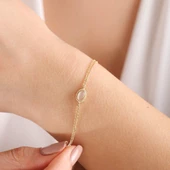 Altın Vintage Bileklik Opal Beige thumbnail 3
