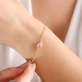 Altın Vintage Bileklik Opal Pink thumbnail 3