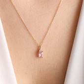 Altın Baget Kolye Pink Topaz thumbnail 3