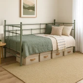 Unimet Lalas Daybed Tek Kişilik Sedir Metal Karyola 90x200 Yeşil (AHŞAP LATALI) thumbnail 1