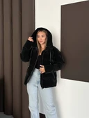 Kapüşonlu Kadife Puffer Mont thumbnail 1