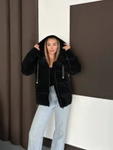 Kapüşonlu Kadife Puffer Mont thumbnail 7