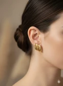 Akfecan Çelik Gold Baklava Model Küpe thumbnail 1