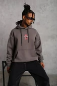 Erkek Maske Baskılı Kapüşonlu Sweat - Gri thumbnail 3
