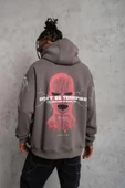 Erkek Maske Baskılı Kapüşonlu Sweat - Gri thumbnail 1