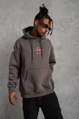 Erkek Maske Baskılı Kapüşonlu Sweat - Gri thumbnail 2