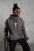 Erkek Baskılı Kapüşonlu Sweat - Gri thumbnail 4