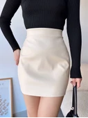 Düz deri etek bej h24468 thumbnail 2