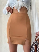 Çift yırtmaçlı etek camel s25910 thumbnail 1