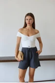 Müslin kumaş şort bağcıklı antrasit pt thumbnail 1