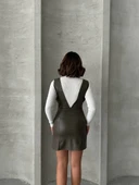 Deri jile elbise haki w24796 thumbnail 3