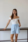 Müslin kumaş şort bağcıklı mavi pt thumbnail 1