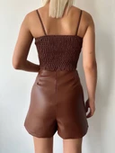 Çift fermuarlı deri şort kahve h24394 thumbnail 2