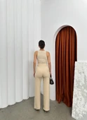 Cırtlı pantolon krep bej pt thumbnail 2