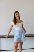 Müslin kumaş şort bağcıklı mavi pt thumbnail 4
