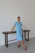 Modal yırtmaçlı elbise mavi pt thumbnail 1