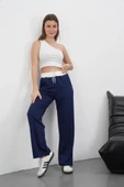 Şeritli garnili pantolon lacivert thumbnail 1