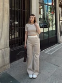 Crop pantolon biyeli takım bej thumbnail 1