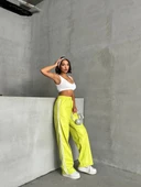 Şeritli deri pantolon yeşil h26430 thumbnail 4